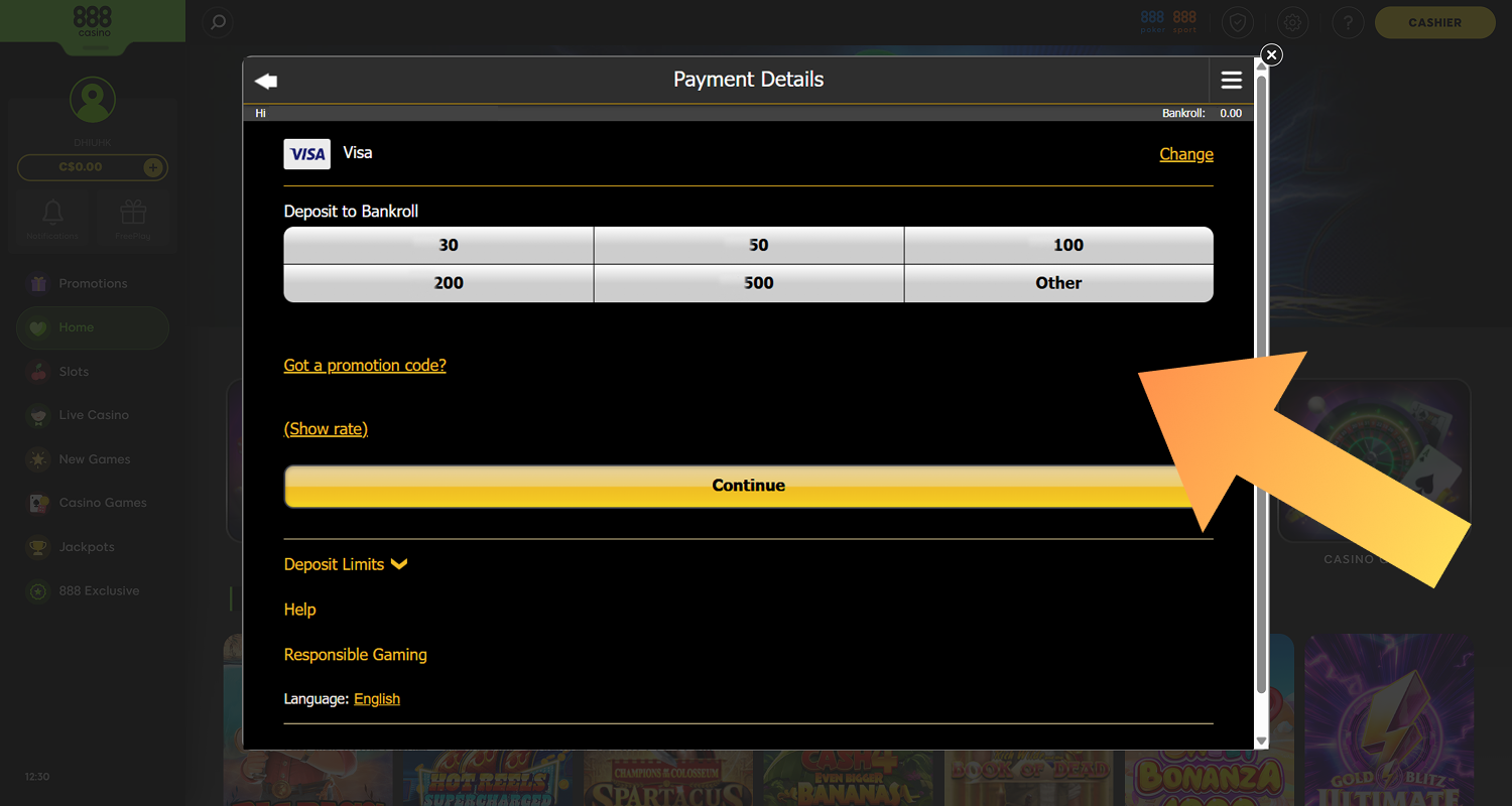 Make a deposit to start playing at 888casino