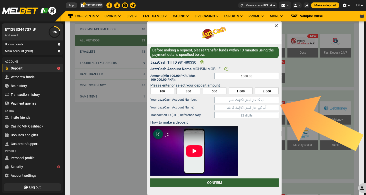 Fund your casino account to play Crazy Time in Pakistan