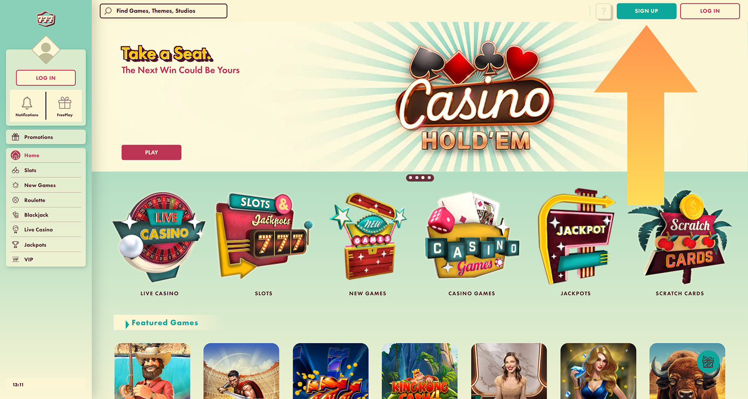 Click Register to create an account at 777 Casino