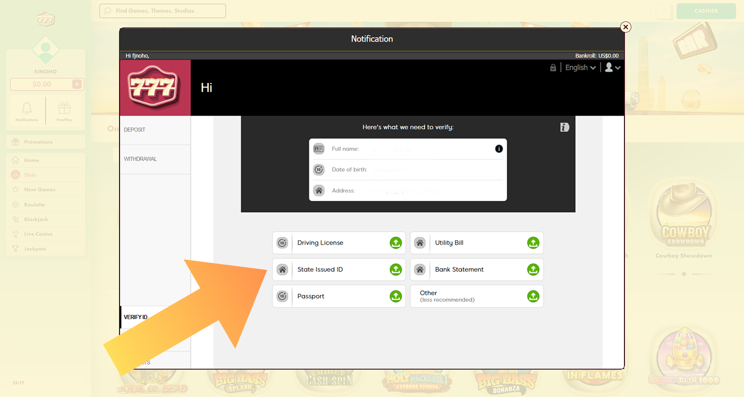 Verify your 777 Casino account