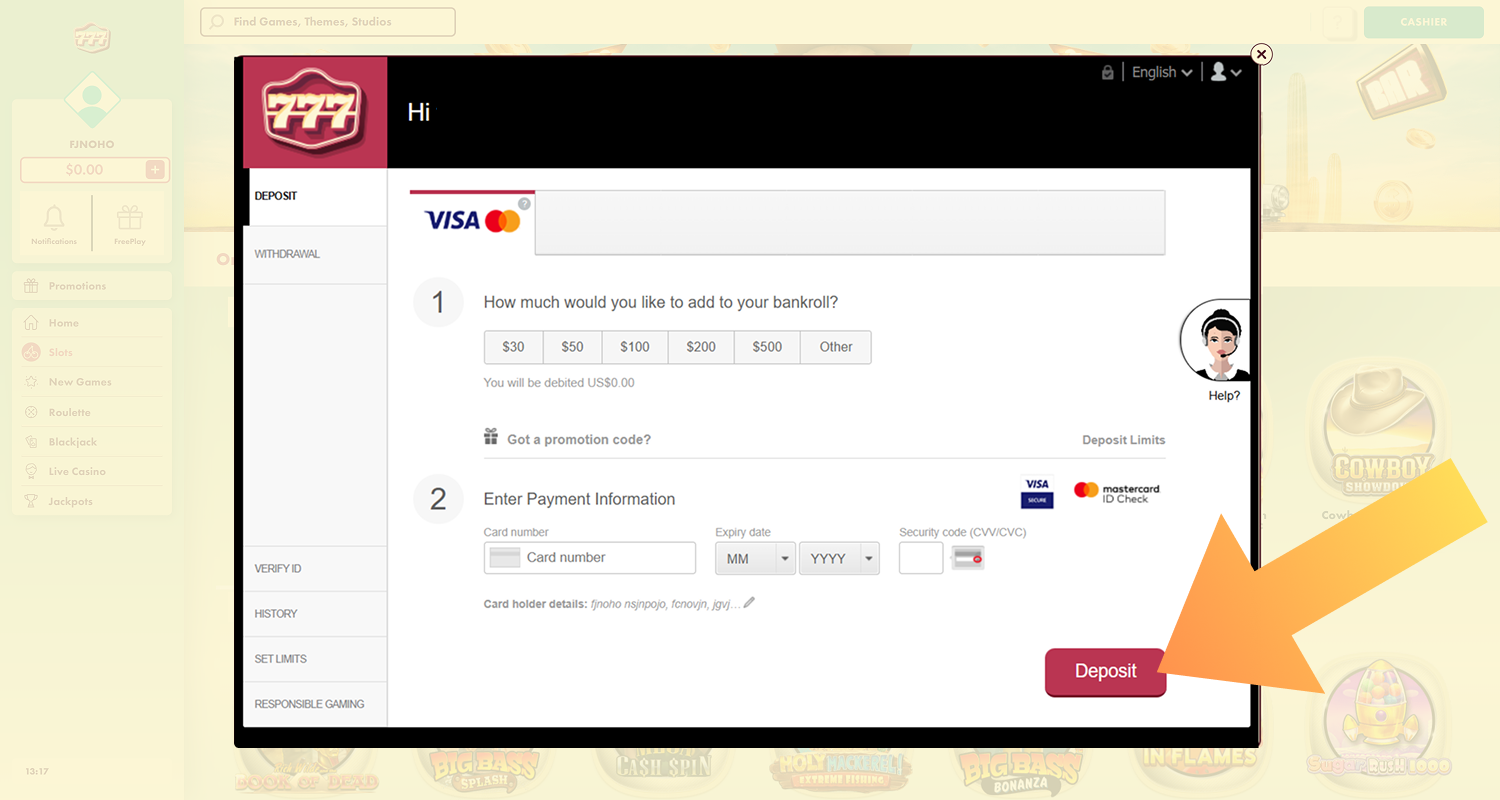 Top up your 777 Casino account to start playing