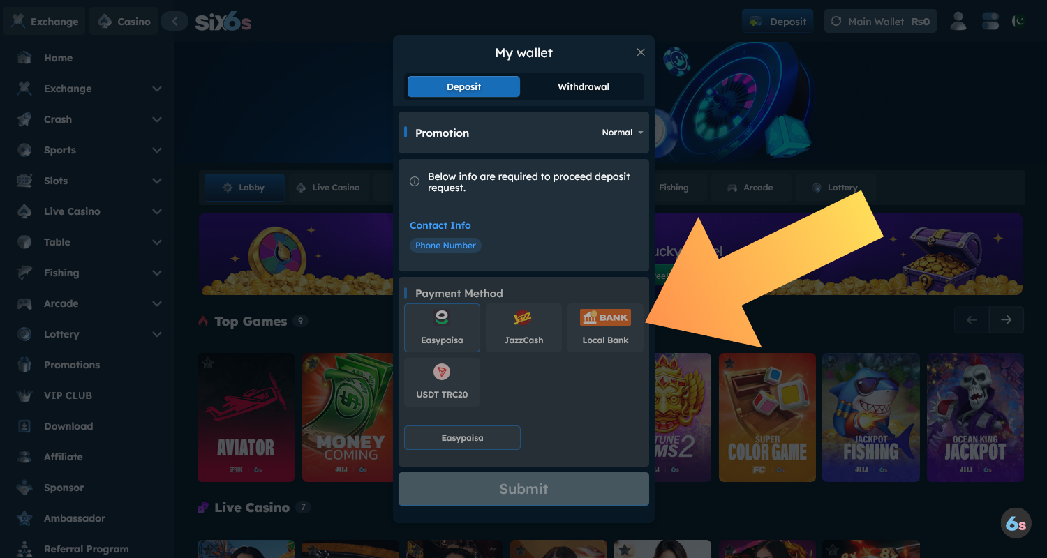 Make a deposit into your casino account to play Andar Bahar
