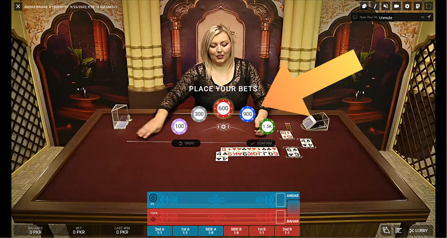 Place a bet in the game Andar Bahar