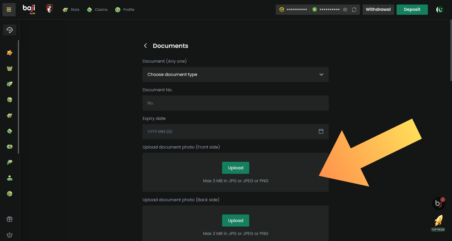 Verify your account to play Live Blackjack in Pakistan