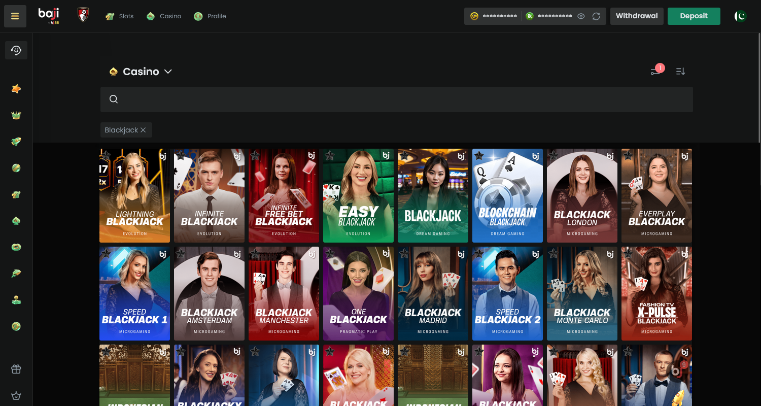 Select a game option and start playing Live Blackjack in Pakistan