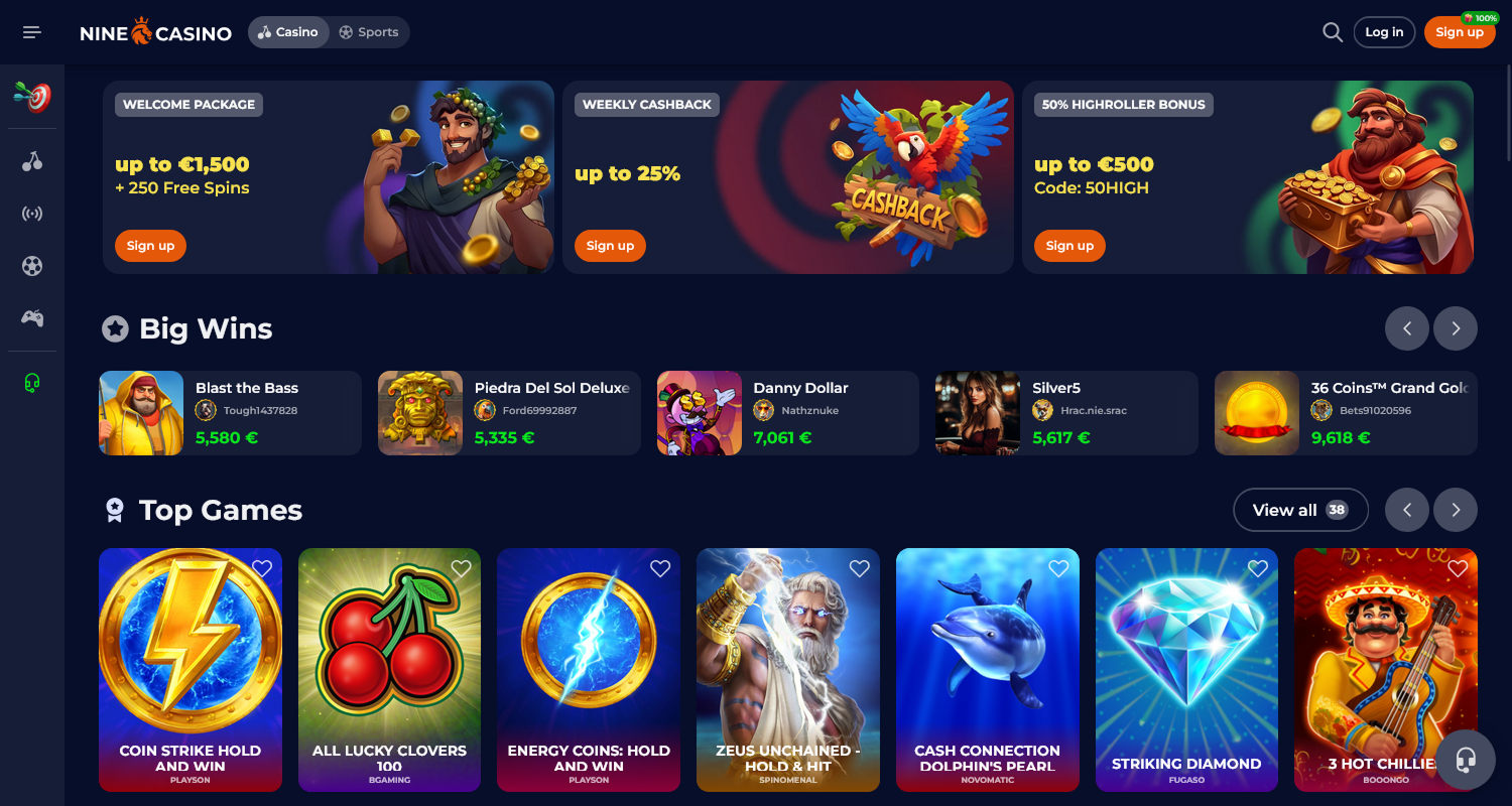 Open the Nine Casino website to create an account