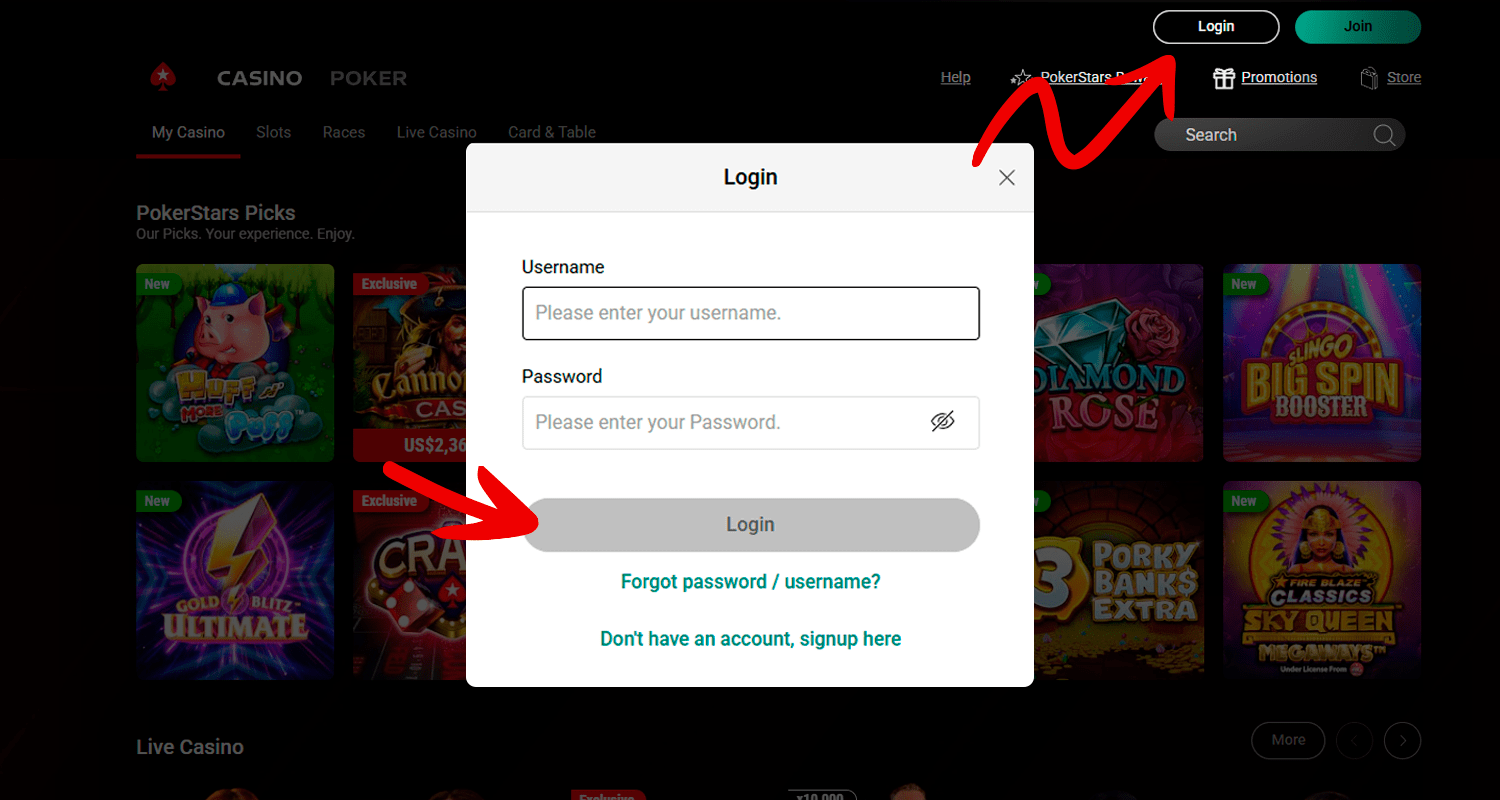 Pentru a depune prin Visa, conectați-vă la contul dvs