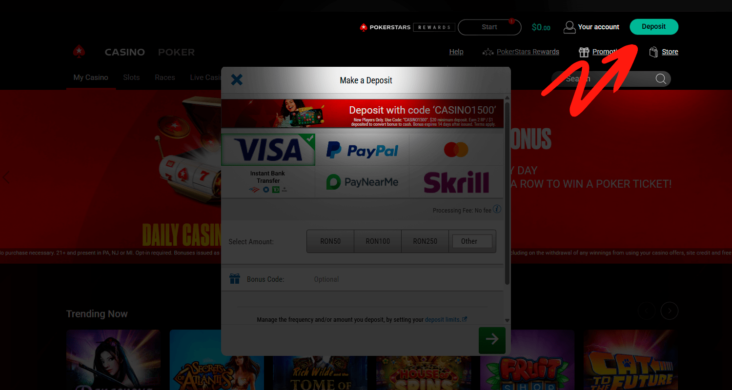 Pentru a vă alimenta contul prin Visa, faceți clic pe Alimentați