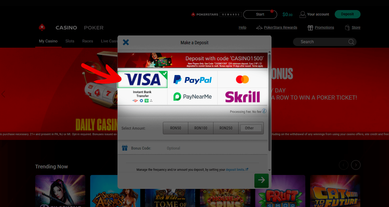 Pentru depozit Select Visa