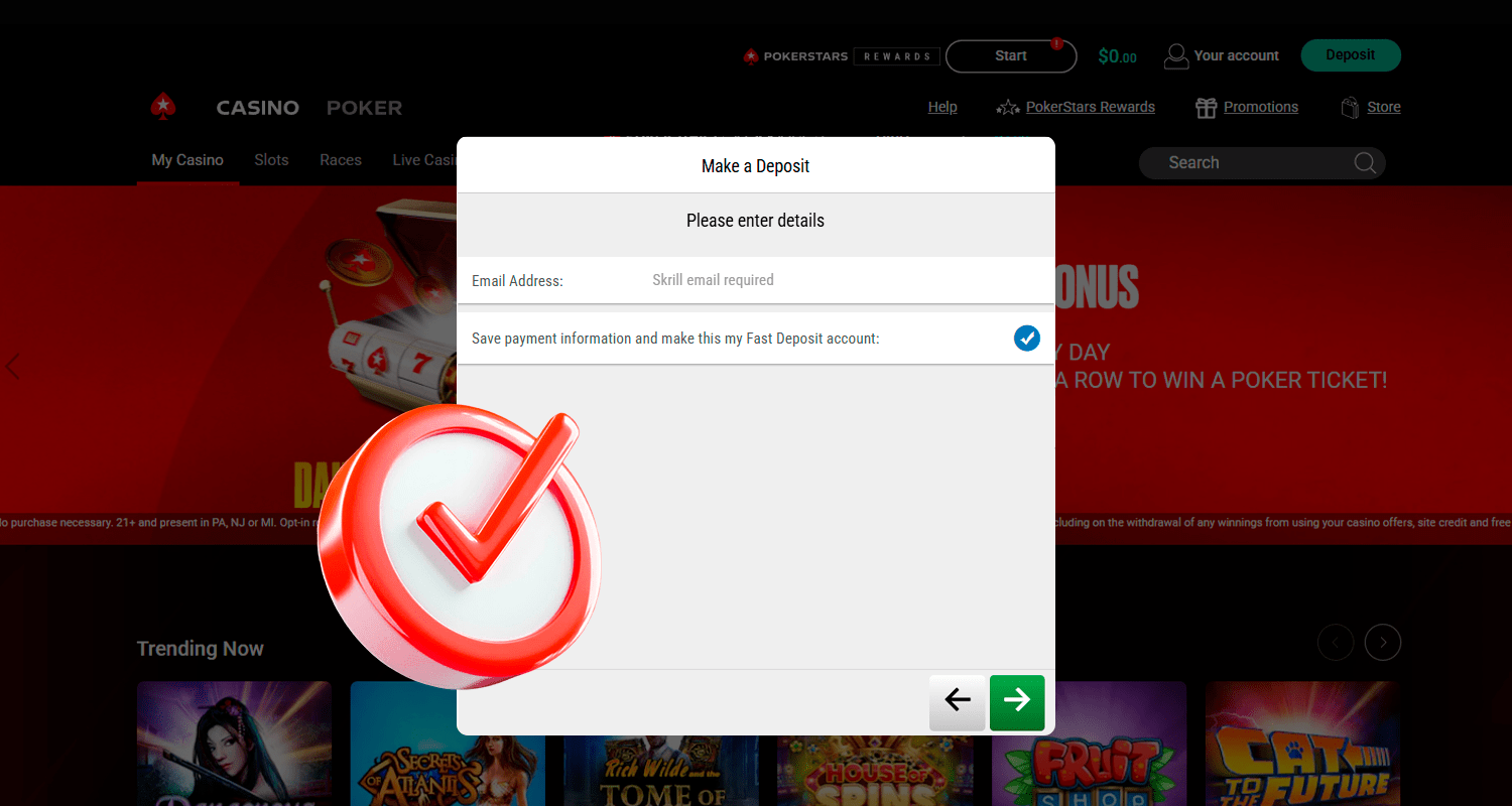 Introduceți detaliile contului dvs. de depozit Skrill