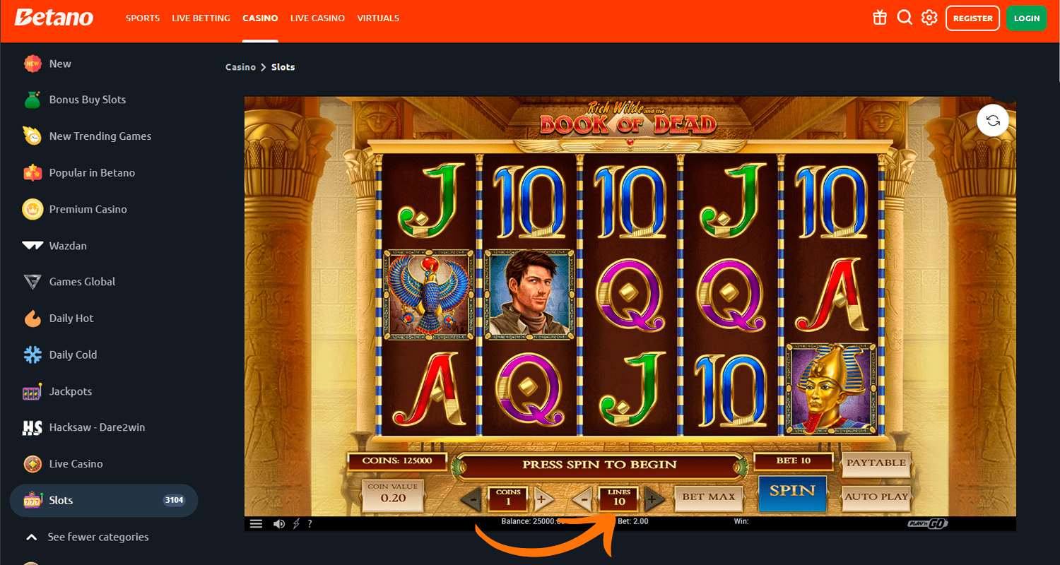 Alege suma pariului tău la sloturile Book of dead