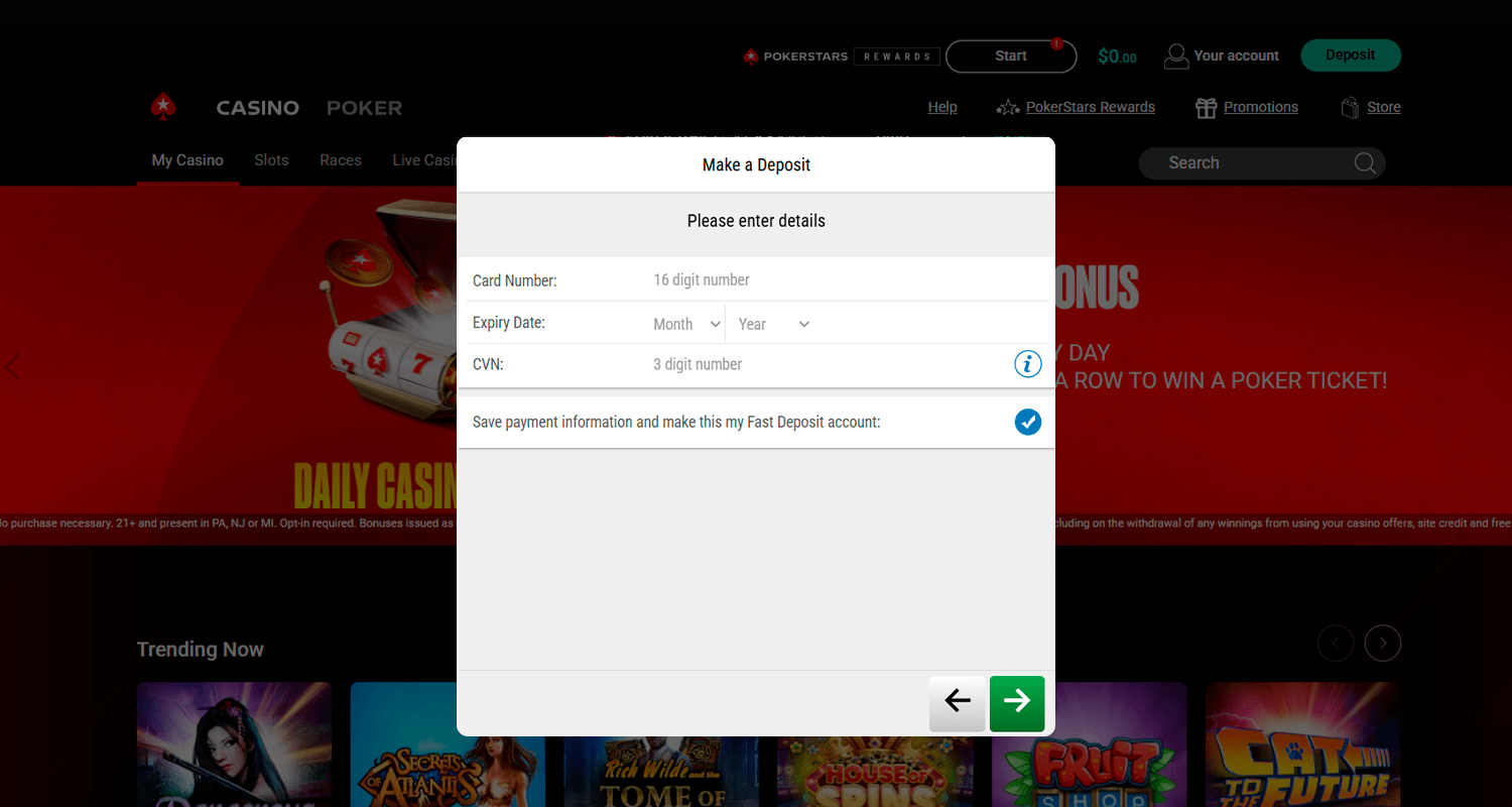 Completați datele cardului pentru depunerea prin Visa