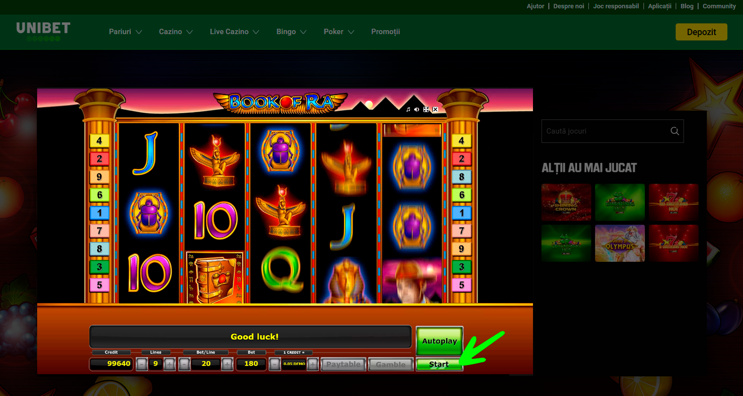Pariați și începeți să jucați Book of Ra