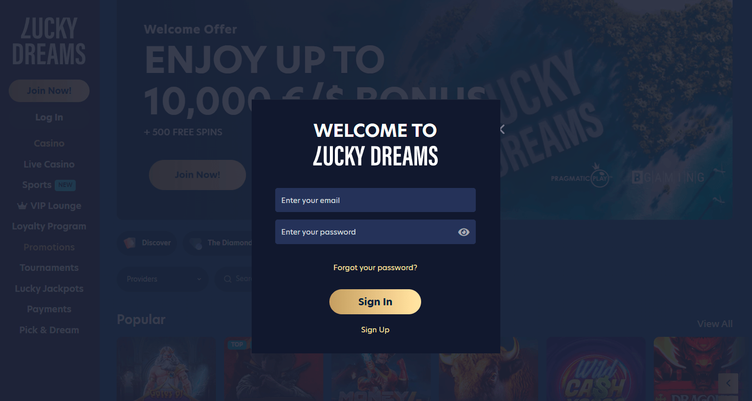 Conectați-vă la contul dvs. la cazinoul selectat