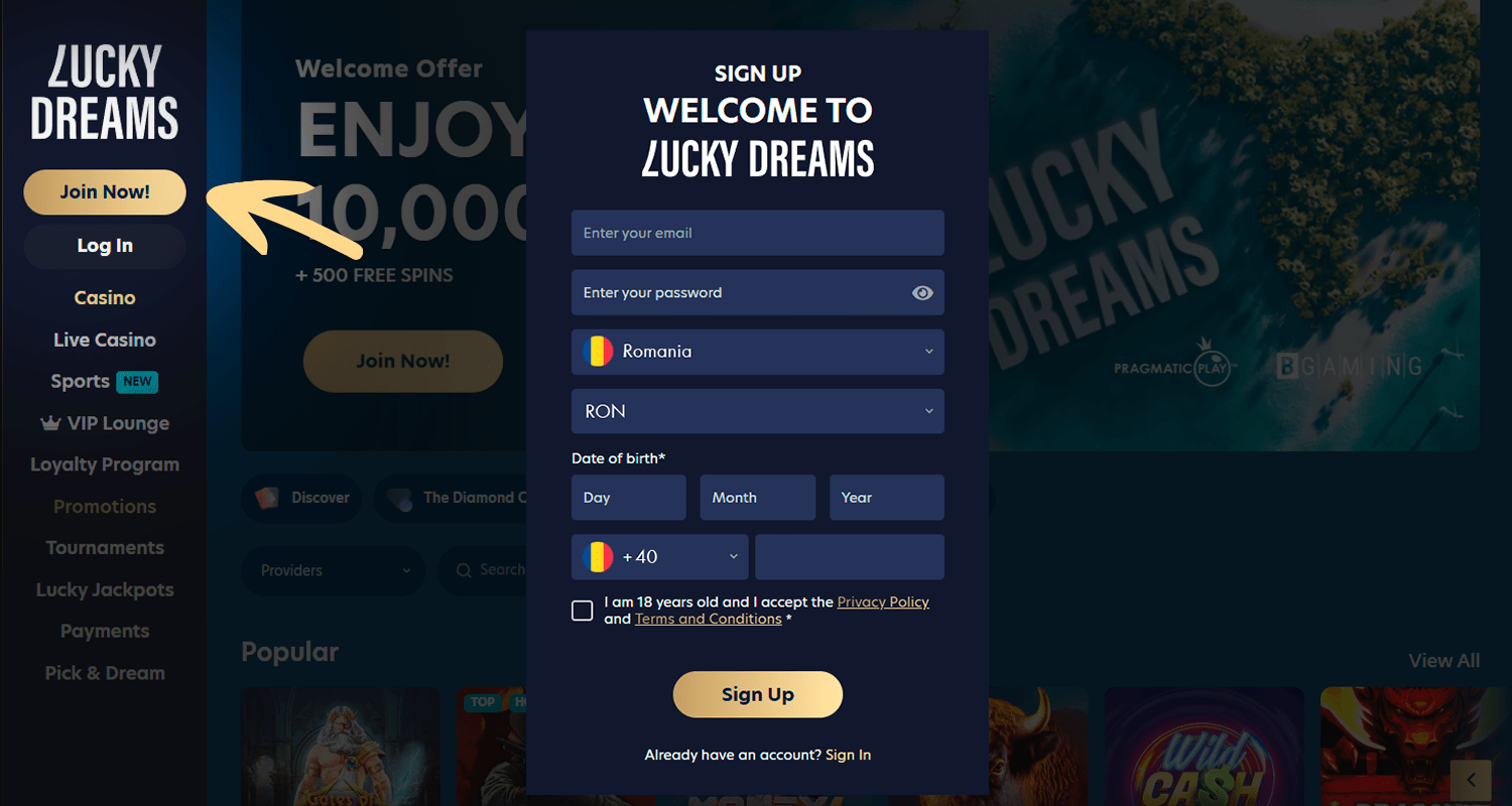 Faceți clic pe butonul de înscriere la un cazinou care acceptă Neteller