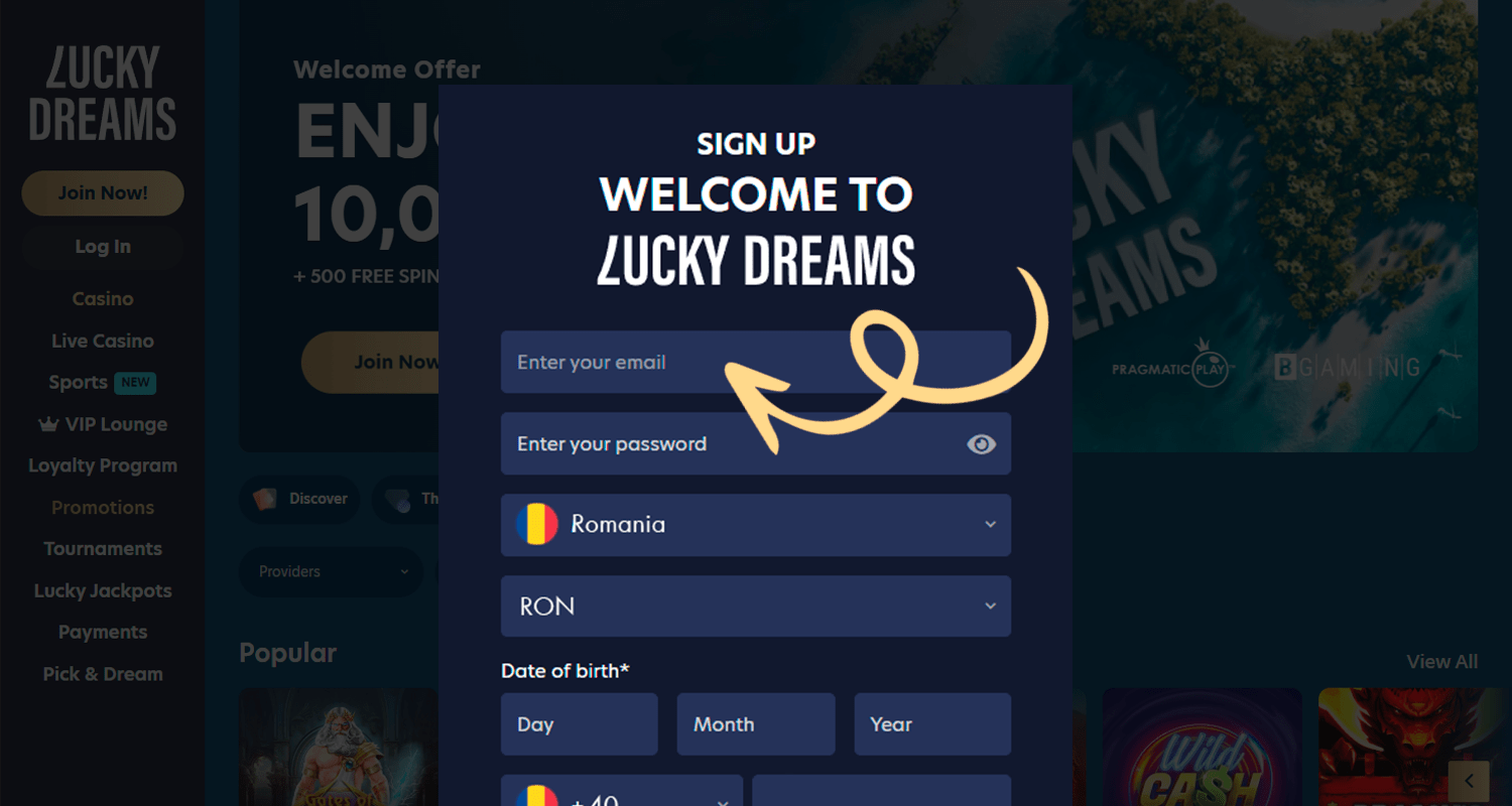 Completați câmpul de înregistrare Okto.Cash