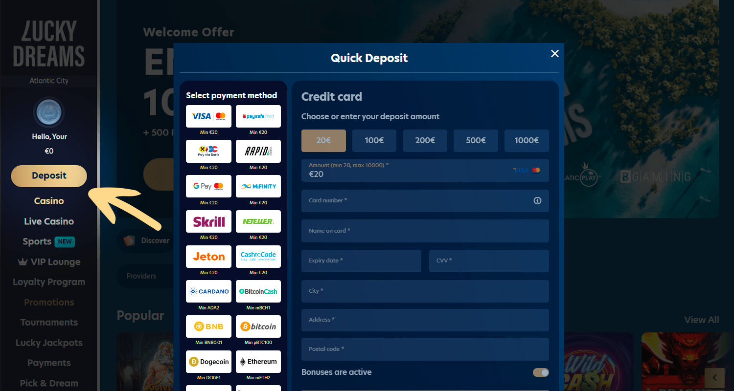 Pentru a juca Starlight Princess fă un depozit