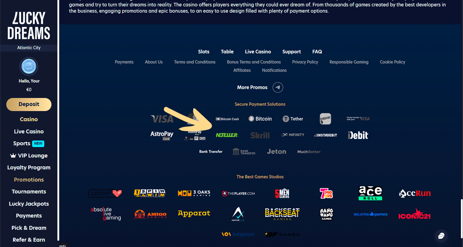 Uită-te la logo-ul Neteller din subsol