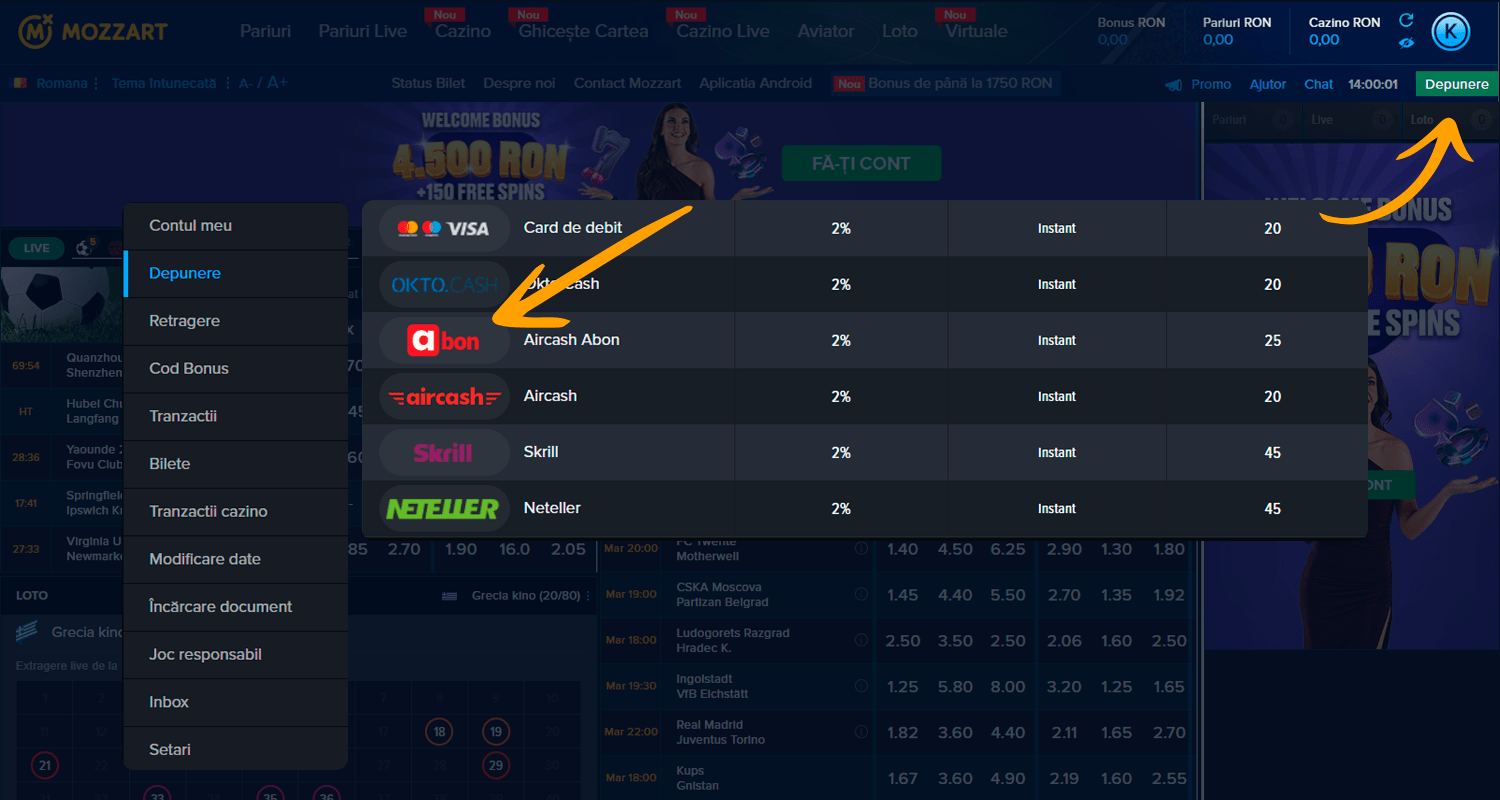 Selectați Deposit with Abon