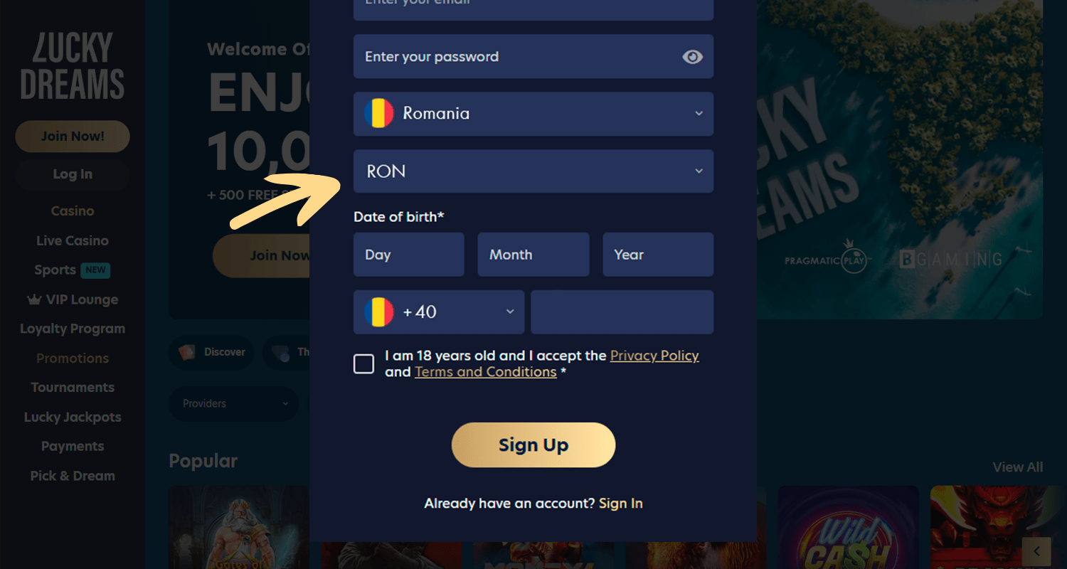 Selectați moneda pentru depozitul de topire cu Okto.Cash