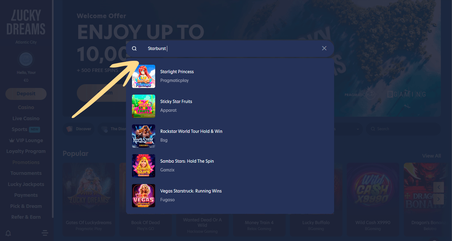 Găsiți Starburst în căutarea dvs. în cazinou
