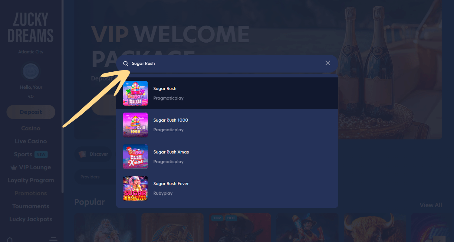 Găsiți Sugar Rush în căutarea dvs. în cazinou