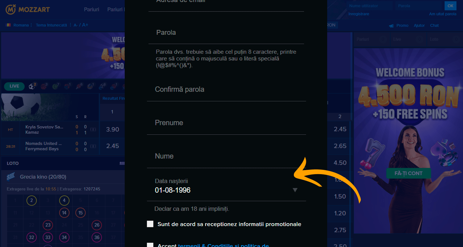 Completați câmpurile de înregistrare la un cazinou care acceptă Aircash