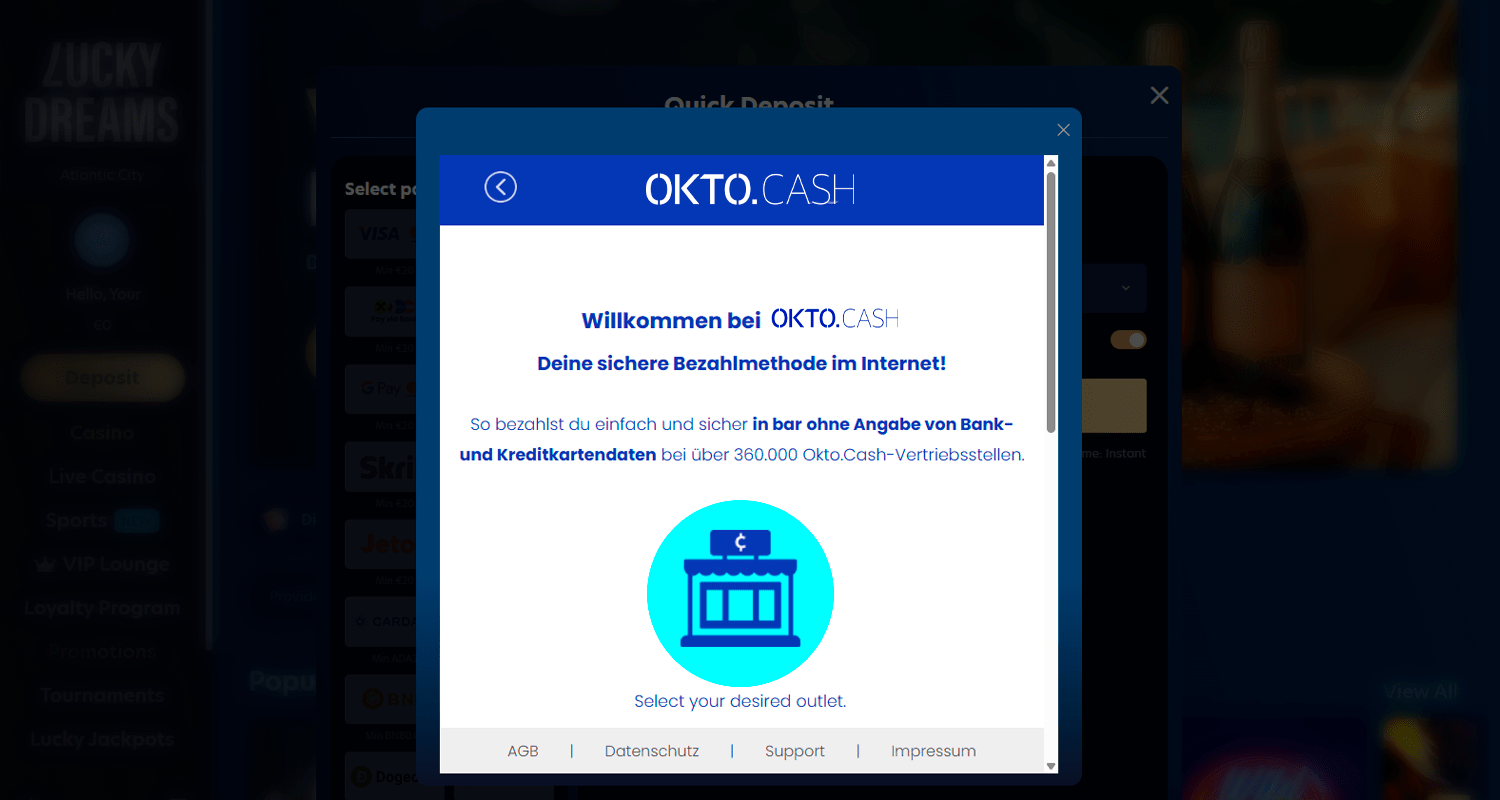 Plata depozitului Okto.Cash la un punct de plată