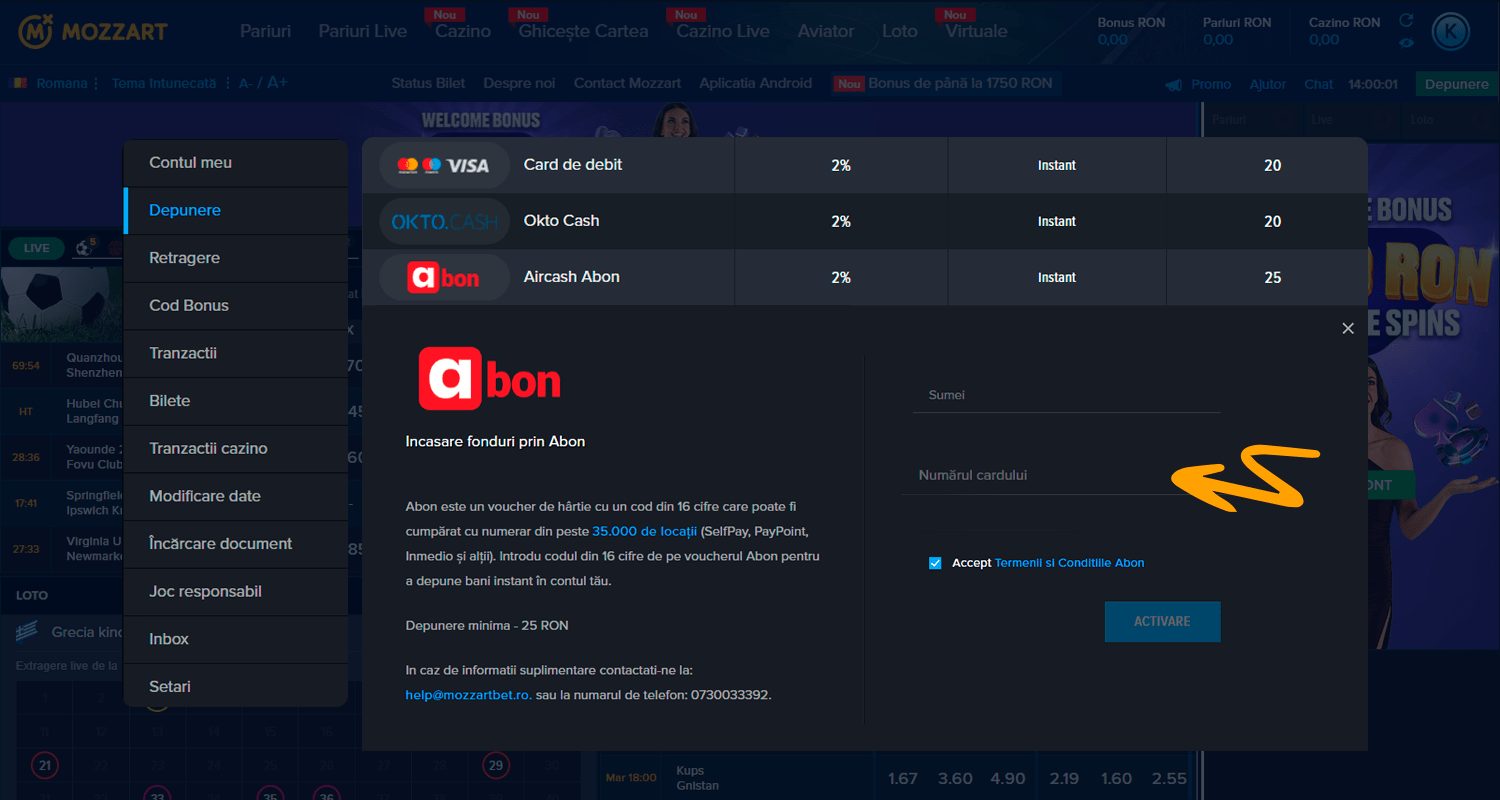 Introduceți codul din voucherul Abon