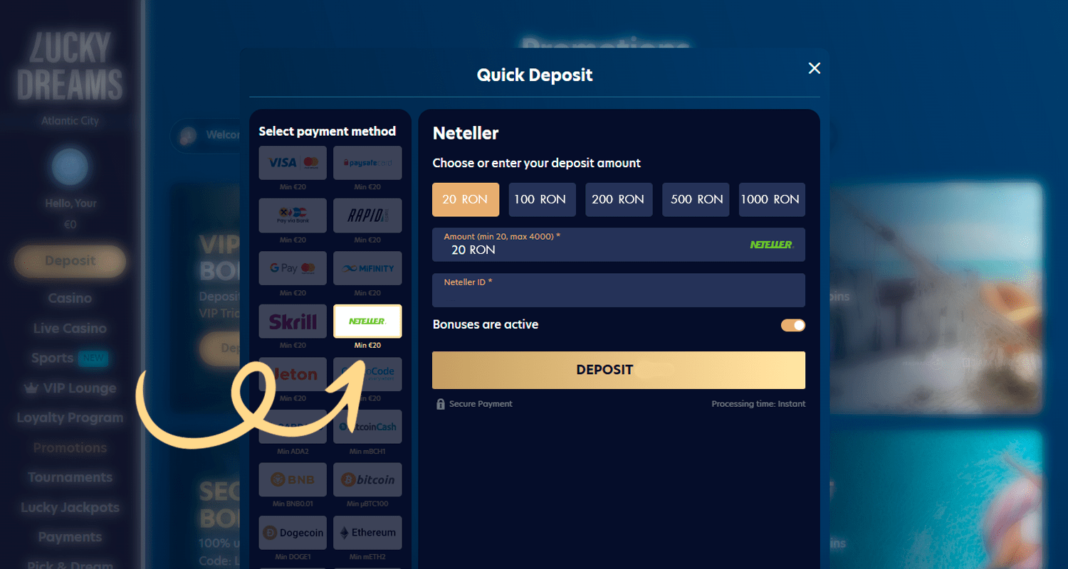 Completează-ți soldul cu Neteller