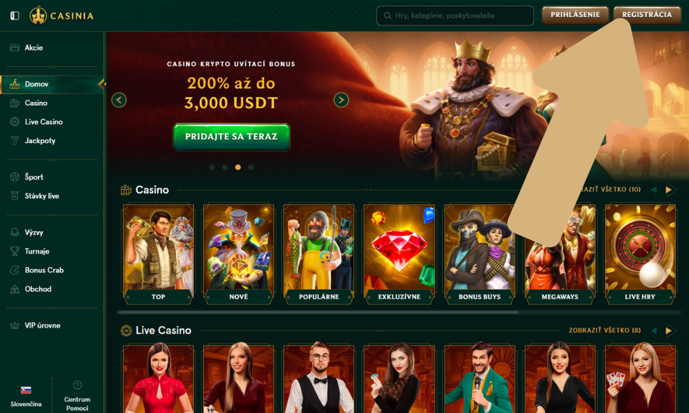 Odprite spletno stran družbe Casinia