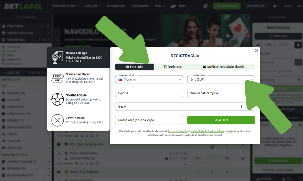 Izberite način registracije