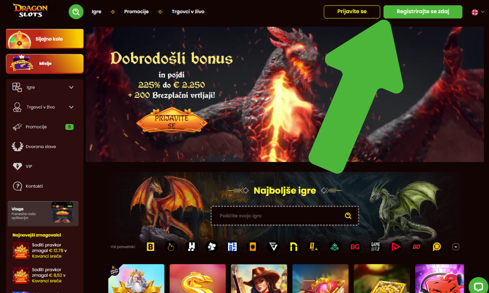 Prehodite na spletno stran Dragon Slots