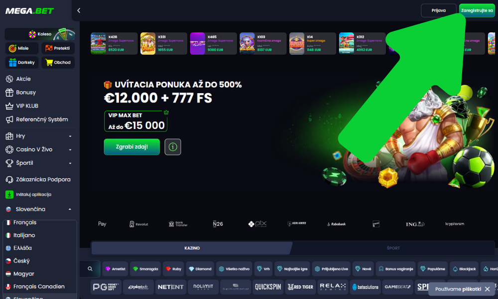 Obiščite uradno spletno stran Megabet