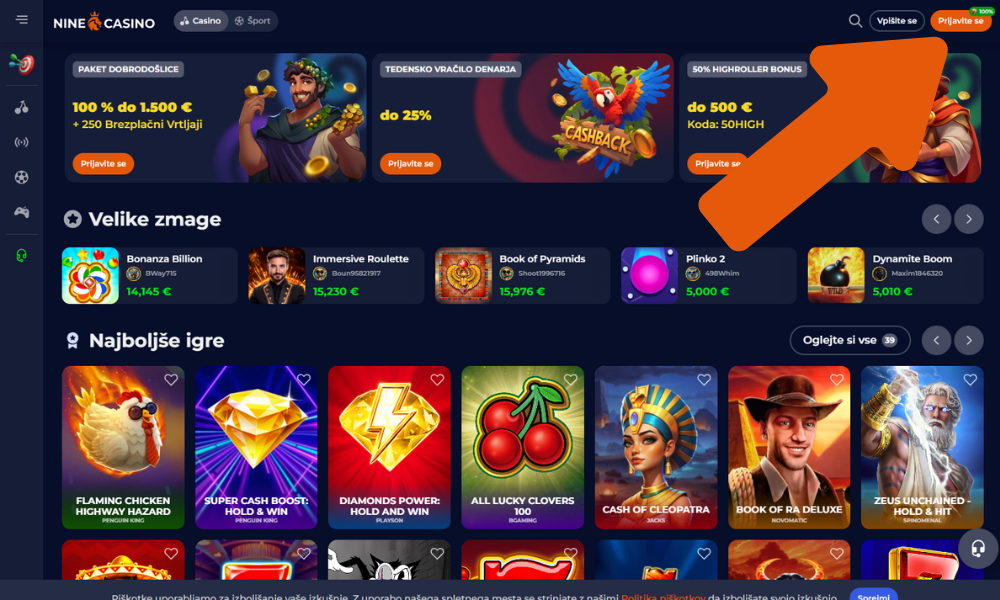 Odpri spletno stran Nine Casino