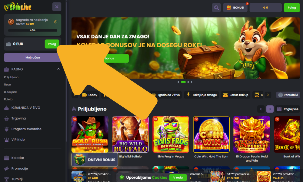Kliknite gumb za vplačilo