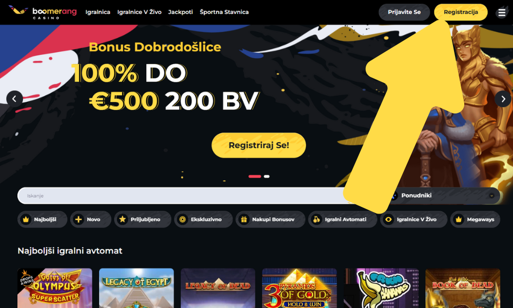 Odpri spletno stran kazinoja Boomerang Casino