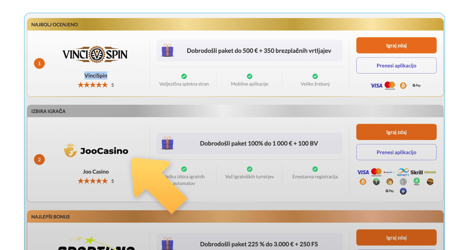 Izberite igralnico v Sloveniji s seznama na naši spletni strani