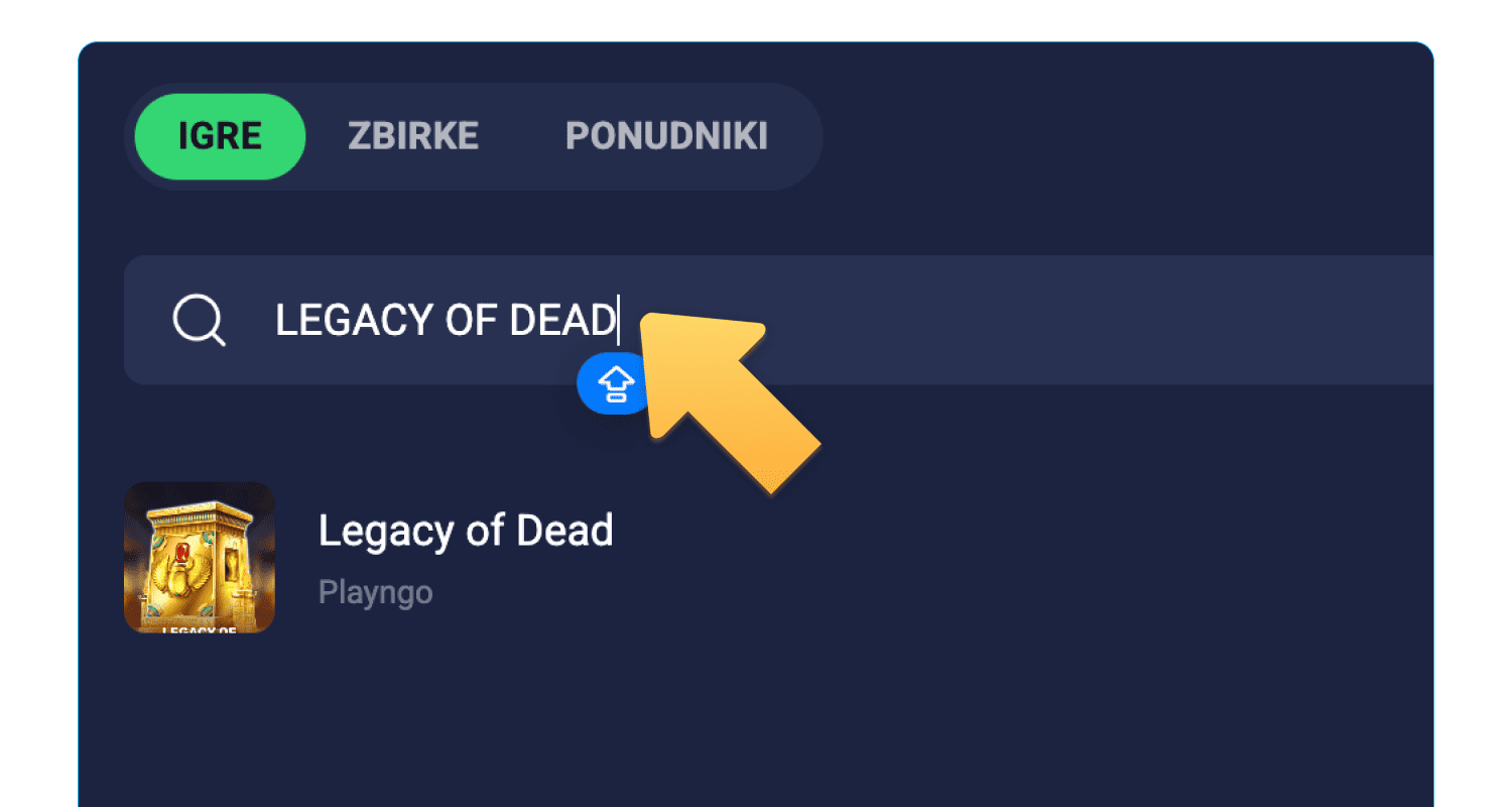 V iskalno vrstico spletne igralnice v Sloveniji vnesite Legacy of Dead