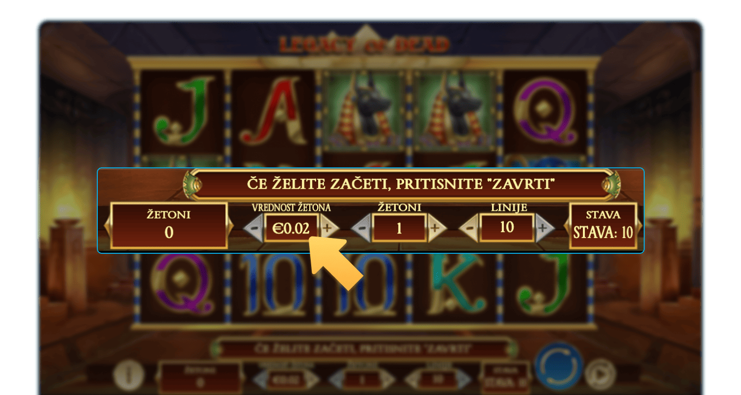 Izberite znesek stave v igri Legacy of Dead v spletni igralnici v Sloveniji