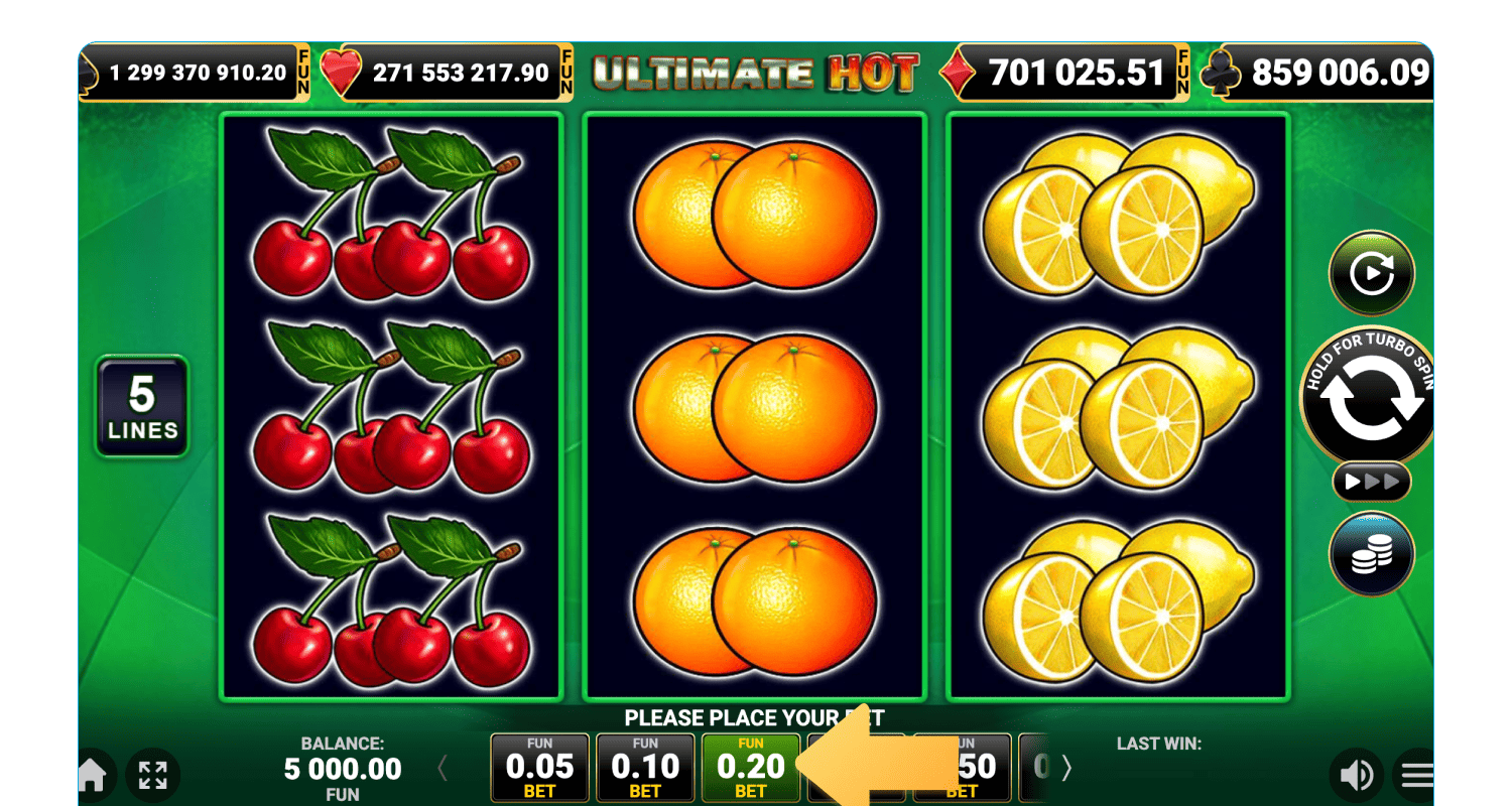 Nastavite znesek stave v igri Ultimate Hot v spletni igralnici v Sloveniji