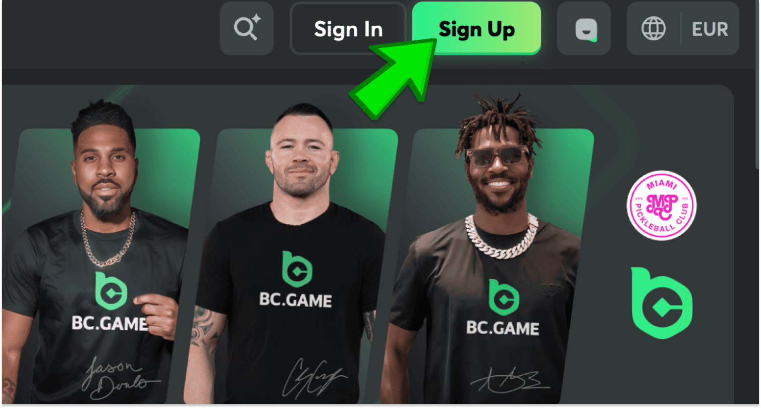 Začnite registráciu kliknutím na tlačidlo "Zaregistrovať sa" na oficiálnej webovej stránke BC.Game na Slovensku
