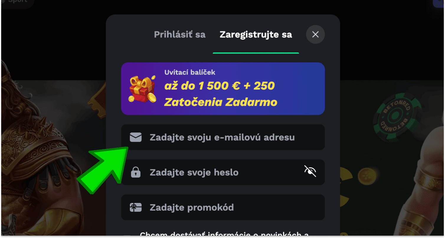 Pri registrácii na webovej stránke kasína BetOnRed na Slovensku vyplňte svoje údaje do prázdnych polí