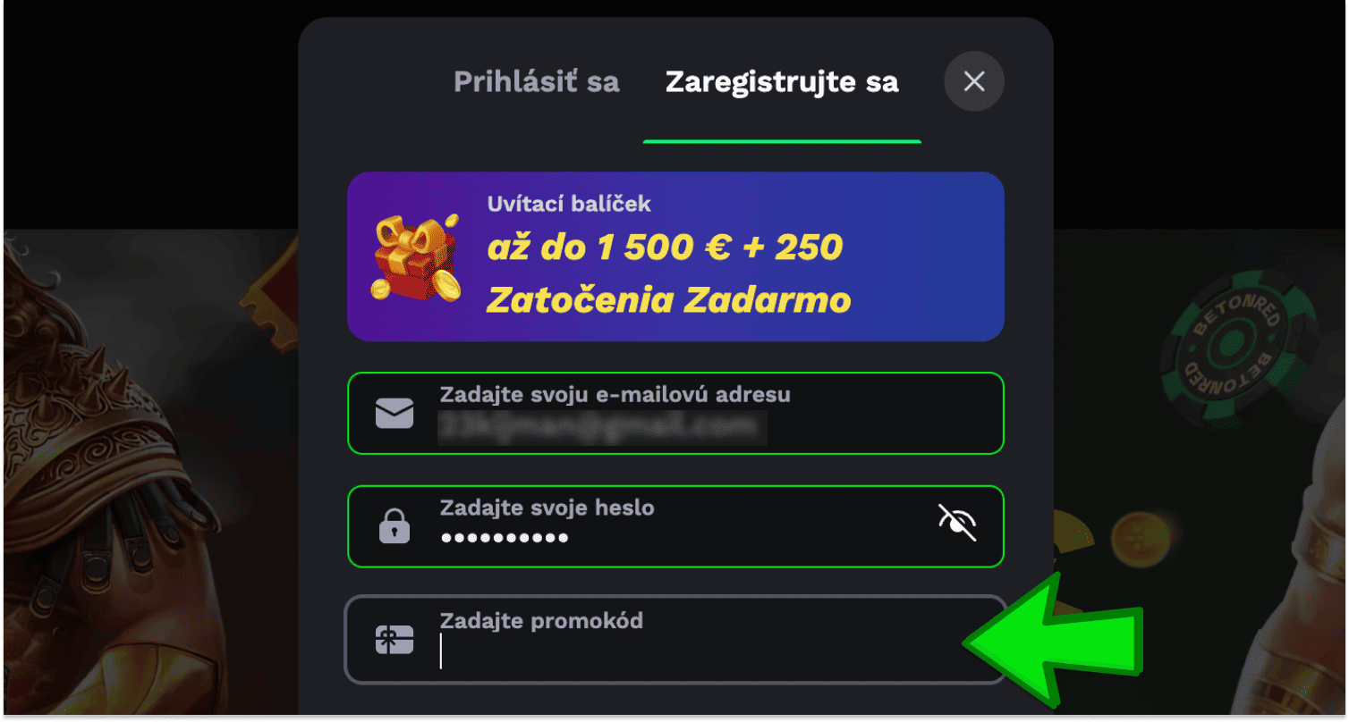 Pri registrácii na webovej stránke kasína BetOnRed na Slovensku môžete voliteľne zadať kód bonusového kupónu