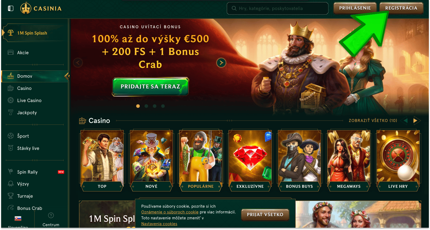 Navštívte oficiálnu webovú stránku Casinia a začnite registráciu na Slovensku