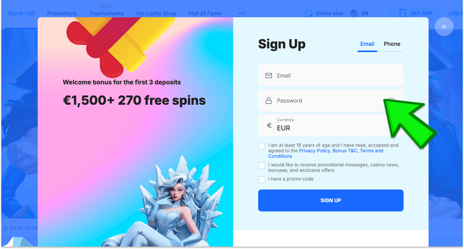 Vyplňte údaje pri registrácii na webovej stránke kasína Ice Casino na Slovensku