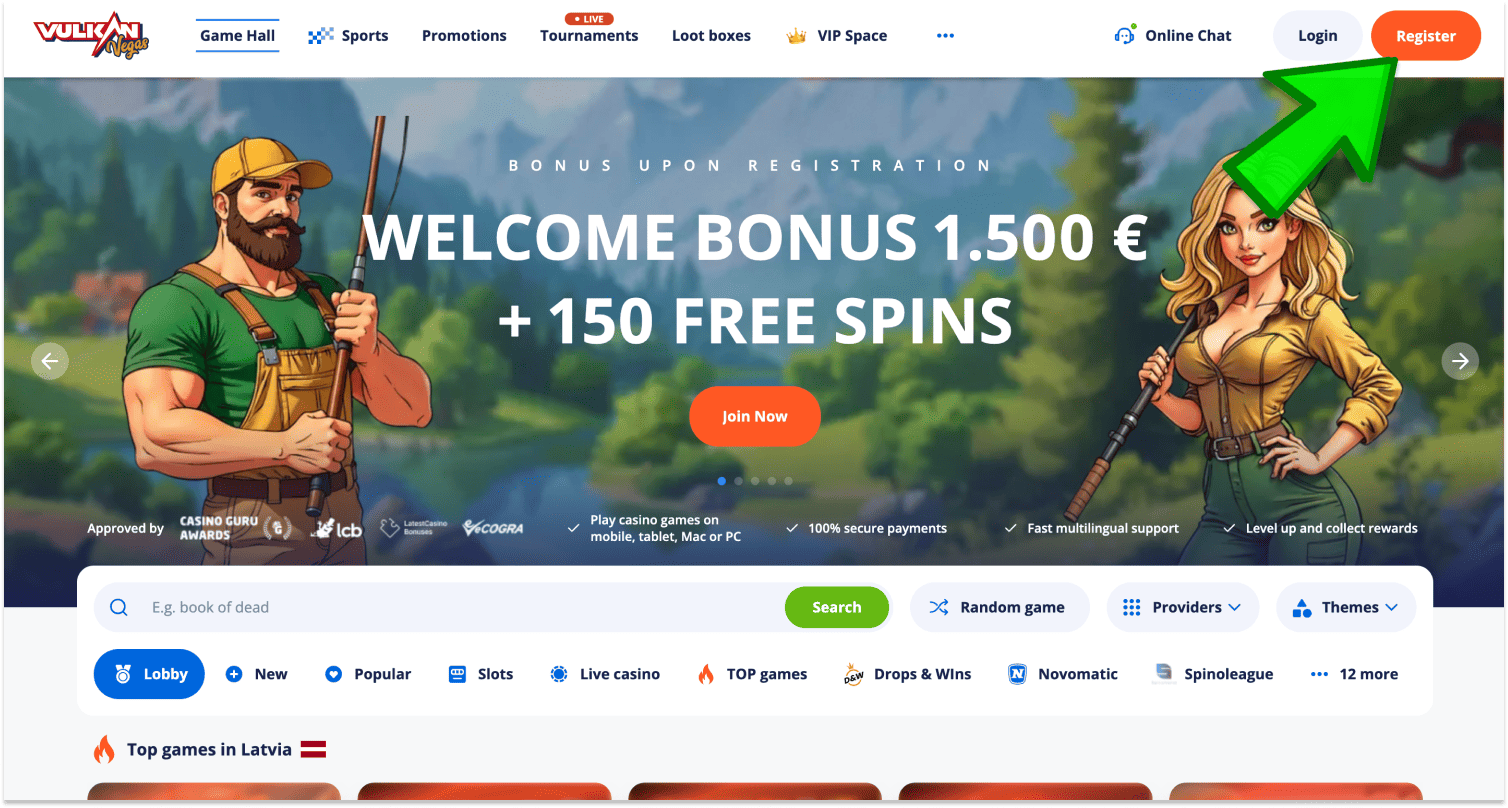 Navštívte oficiálnu webovú stránku Vulkan Vegas a začnite registráciu na Slovensku
