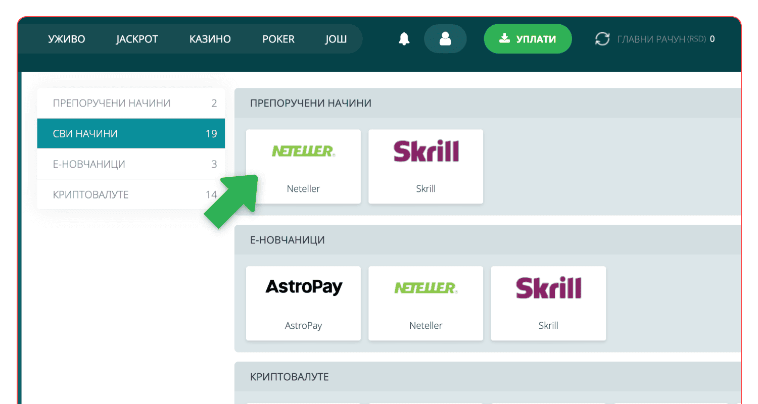 Dopunite svoj račun na sajtu 22bet u Srbiji