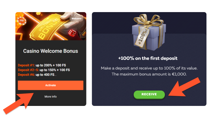 Izaberite bonus koji želite da aktivirate