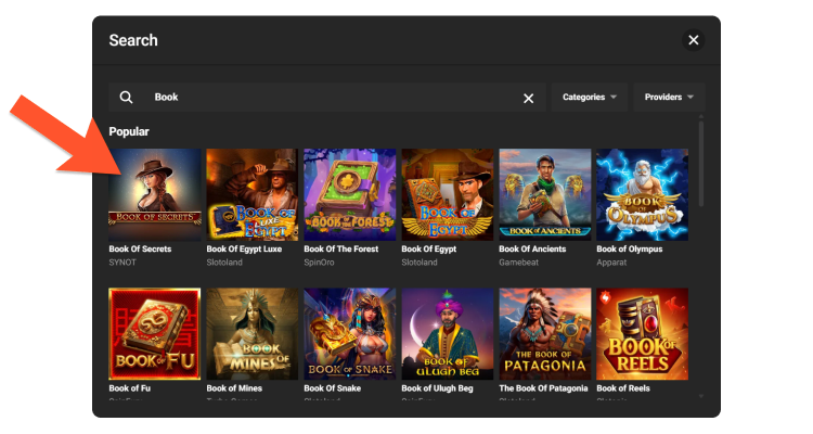 Pronađite Book of Secrets igru pomoću okvira za pretragu